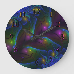 Grande Horloge Ronde Art Fractal Abstrait moderne et coloré