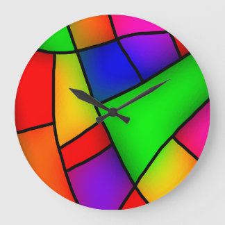 Grande Horloge Ronde Art Moderne, Mosaïque Artistique Colorée
