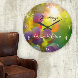 Grande Horloge Ronde Art moderne Raisins colorés Amateurs de vin Horlog