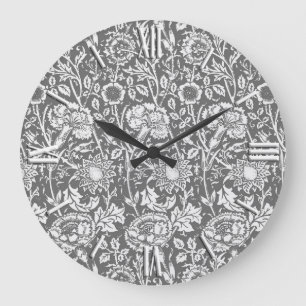 Grande Horloge Ronde Art Nouveau Carnation Damask, Gray / Grey