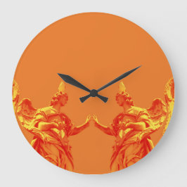 Grande Horloge Ronde Art numérique de couleur orange avec sculptures