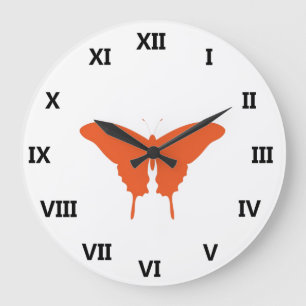 Grande Horloge Ronde Art papillon orange