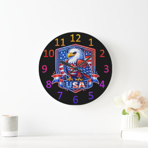 Grande Horloge Ronde Art patriotique de l'aigle américain