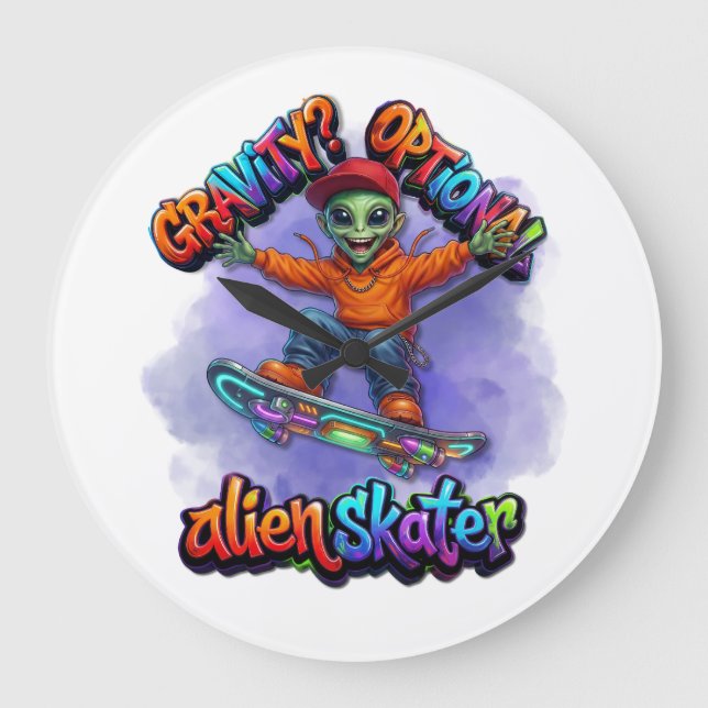 Grande Horloge Ronde Art spatial Hoverboard Alien Skateur Gravité facul (Recto)
