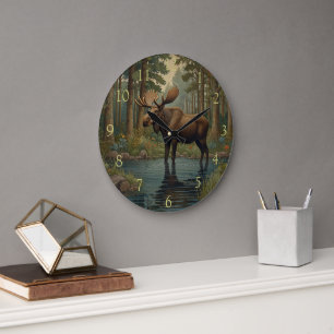 Grande Horloge Ronde art vintage orignal boho forêt boisée verdure