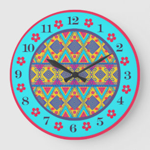 Grande Horloge Ronde Artisanat Boho Folk