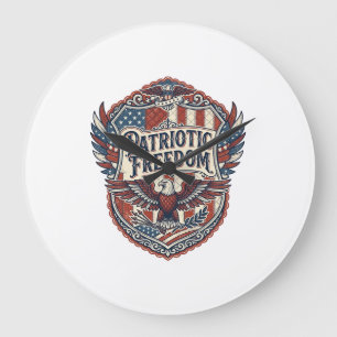 Grande Horloge Ronde Artiste de patchwork patriotique