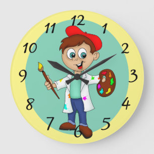 Grande Horloge Ronde Artiste, Palette et Pinceau