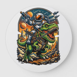 Grande Horloge Ronde Astronaute chevauchant un T-Rex – Dinosaure spatia