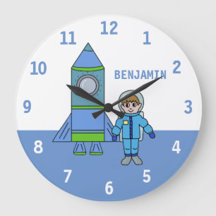 Grande Horloge Ronde Astronaute et Rocket Space Wall Clock
