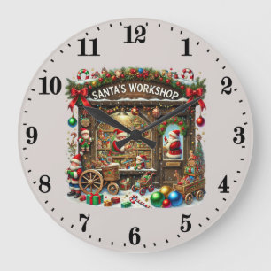 Grande Horloge Ronde Atelier de Père Noël de Noël festif
