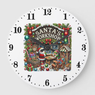 Grande Horloge Ronde Atelier de Père Noël de Noël festif