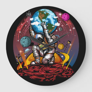 Grande Horloge Ronde Atlas Astronaute Tenant la Terre Mars Galaxie Cosm