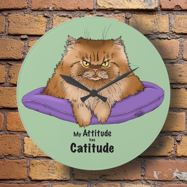 Grande Horloge Ronde Attitude de chat drôle (Créateur téléchargé)