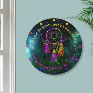 Grande Horloge Ronde Attrapez vos rêves attrape de rêve Boho Chic