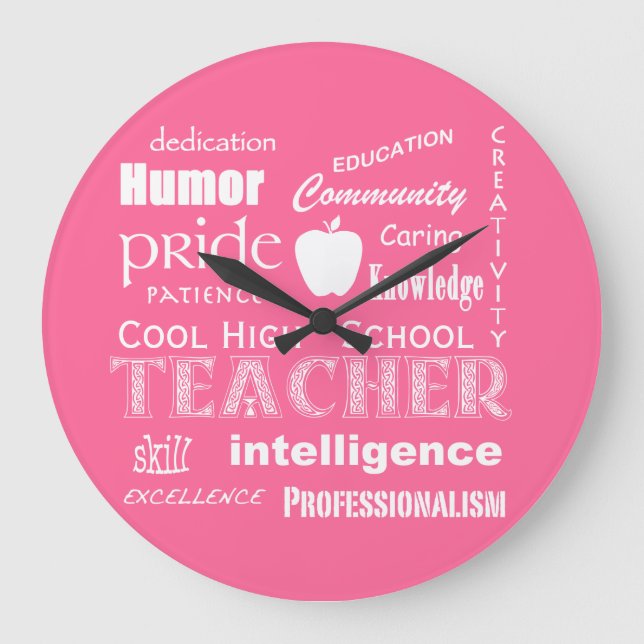 Grande Horloge Ronde Attributs de l'enseignant cool au lycée+Pomme (Recto)
