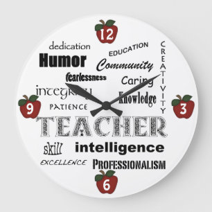 Grande Horloge Ronde Attributs de professeur+Pommes rouges