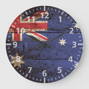 Grande Horloge Ronde Australia Flag on Old Wood Grain