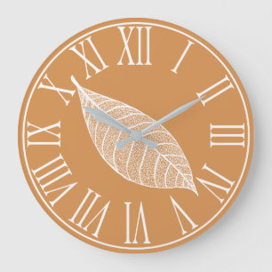 Grande Horloge Ronde Automne automne Feuille blanche Squelette