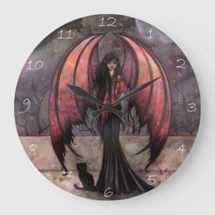 Grande Horloge Ronde Autumn mystique Gothic Fairy Vampire Cat Clock