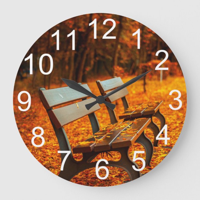 Grande Horloge Ronde Autumn Park Bench Wall Clock (Recto)
