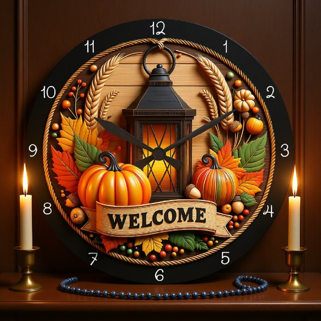Grande Horloge Ronde Autumn Welcome Lantern Clock (Créateur téléchargé)