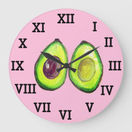 Grande Horloge Ronde Avocado Cuisine Végétal Sain Aquarelle Alimentatio