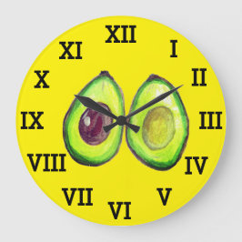 Grande Horloge Ronde Avocado Cuisine Végétal Sain Aquarelle Alimentatio