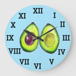 Grande Horloge Ronde Avocado Cuisine Végétal Sain Aquarelle Alimentatio