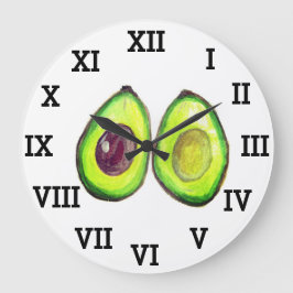 Grande Horloge Ronde Avocado Cuisine Végétal Sain Aquarelle Alimentatio