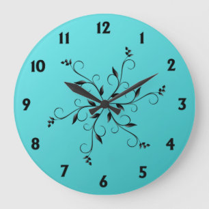 Grande Horloge Ronde Awesome Aqua Blue Numéros et Accents