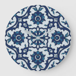 Grande Horloge Ronde Azulejos Floral Carrelage Motif