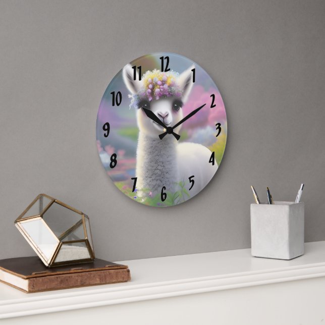 Grande Horloge Ronde Baby Llama (Bureau)