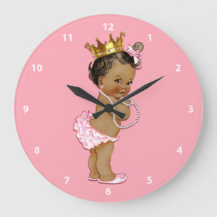 Grande Horloge Ronde Baby Princess et perles ethniques rose