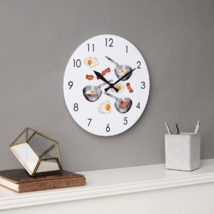 Grande Horloge Ronde Bacon & Oeufs Petit déjeuner Alimentation Cuisine