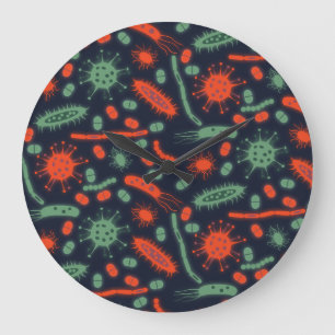 Grande Horloge Ronde Bactérie lumineuse Microorganisme vert rouge