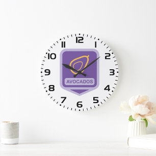 Grande Horloge Ronde Badge minimaliste Avocado en violet et or
