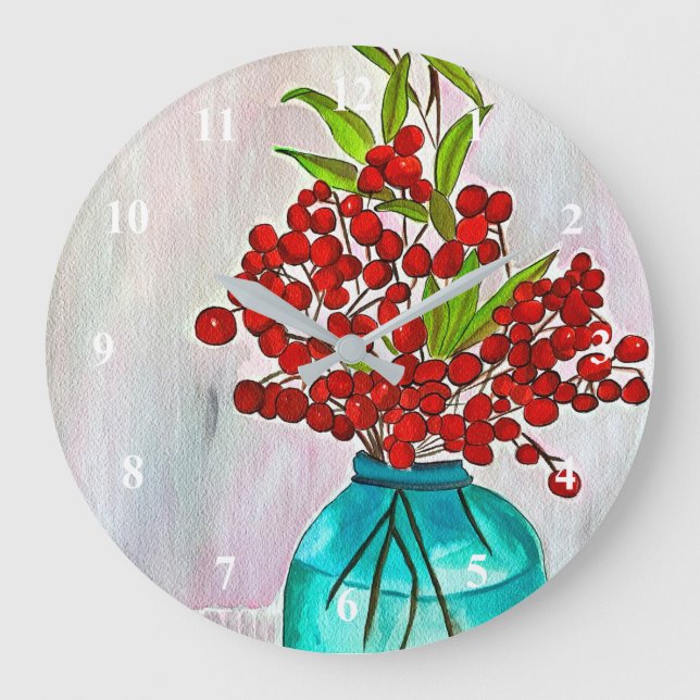 Grande Horloge Ronde Baies d'eau Red Christmas Berries (Recto)