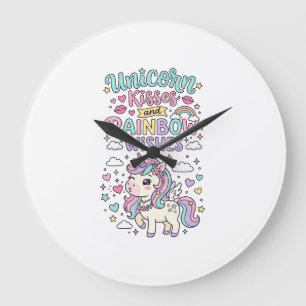 Grande Horloge Ronde Baisers de licorne et voeux d'arc-en-ciel Raisin p