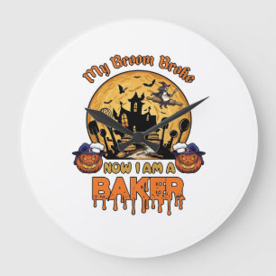 Grande Horloge Ronde Balai Brisé Pâtissier Halloween Sorcière Chef Citr
