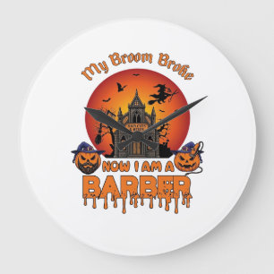 Grande Horloge Ronde Balai de coiffeur Casse la citrouille d'Halloween