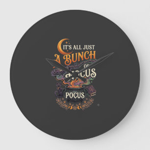 Grande Horloge Ronde Balai de sorcière Hocus Pocus Chat noir Chaudron M
