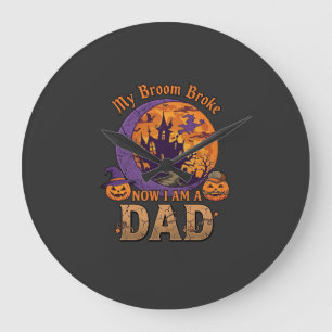 Grande Horloge Ronde Balai Papa Brisé Halloween Maison Hantée Moustache
