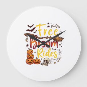 Grande Horloge Ronde Balais Gratuits Promenades Halloween Citrouilles C
