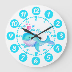 Grande Horloge Ronde Baleine mignonne de l'enfant crachant de l'art aqu