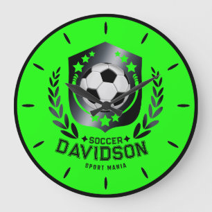 Grande Horloge Ronde Balle de football personnalisée verte Texte pers