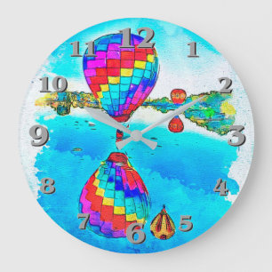 Grande Horloge Ronde Ballons à air chaud