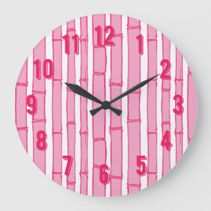 Grande Horloge Ronde Bambooey Rayure de Bambou en Rose
