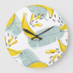 Grande Horloge Ronde Bananes juteuses Motif Vintage