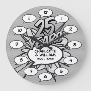 Grande Horloge Ronde Bande dessinée Pop Art 25e anniversaire d'argent